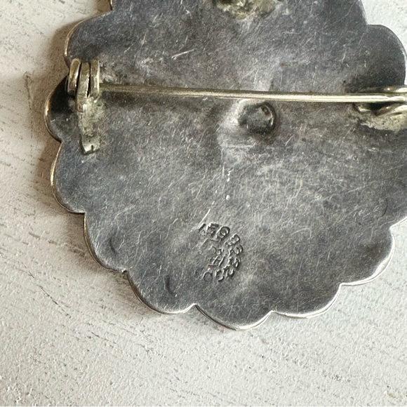 Vintage Mexico Sterling Silver Turquoise Inlay Sun Brooch - Picture 6 of 7